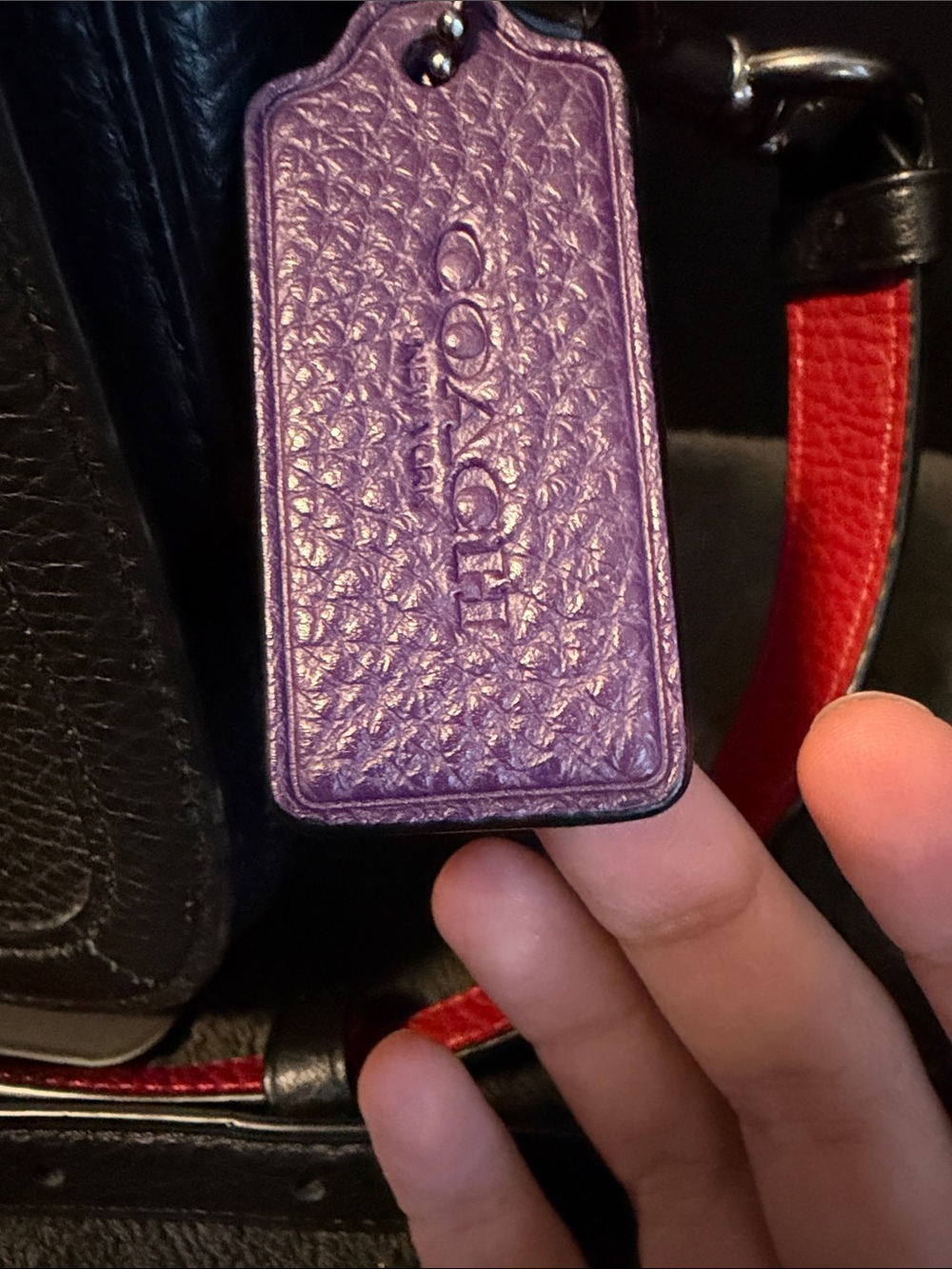 Coach Black Pebbled Leather Crossbody with Rainbow Coach Patch and Red Strap - Picture 2 of 11